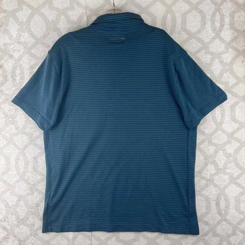 J.Crew‎ Oarsman Polo Mens Large Teal Green Striped Coolmax Short Sleeve Shirt